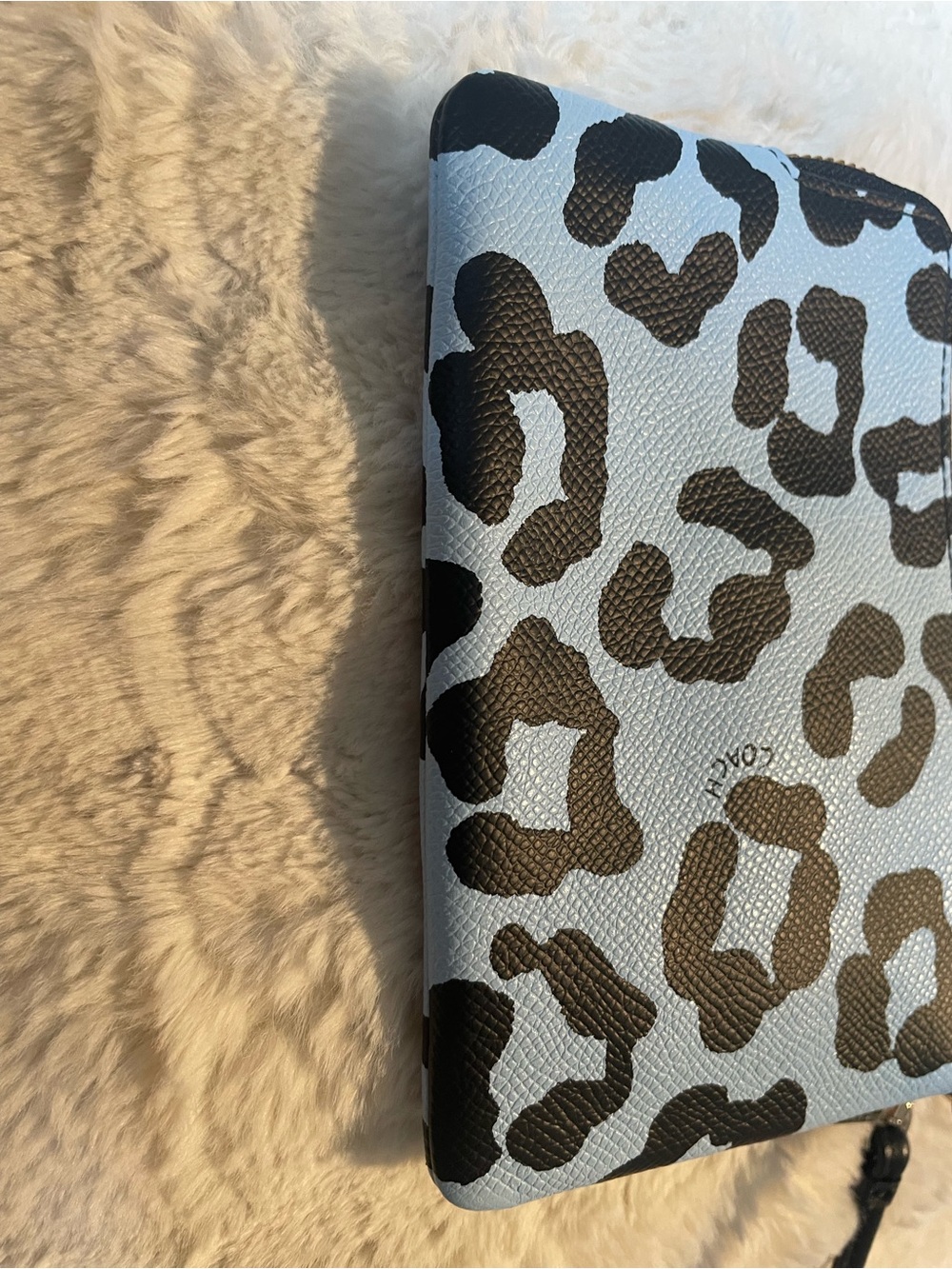 Coach Light Blue and Black Leopard Print Wristlet - Picture 7 of 9